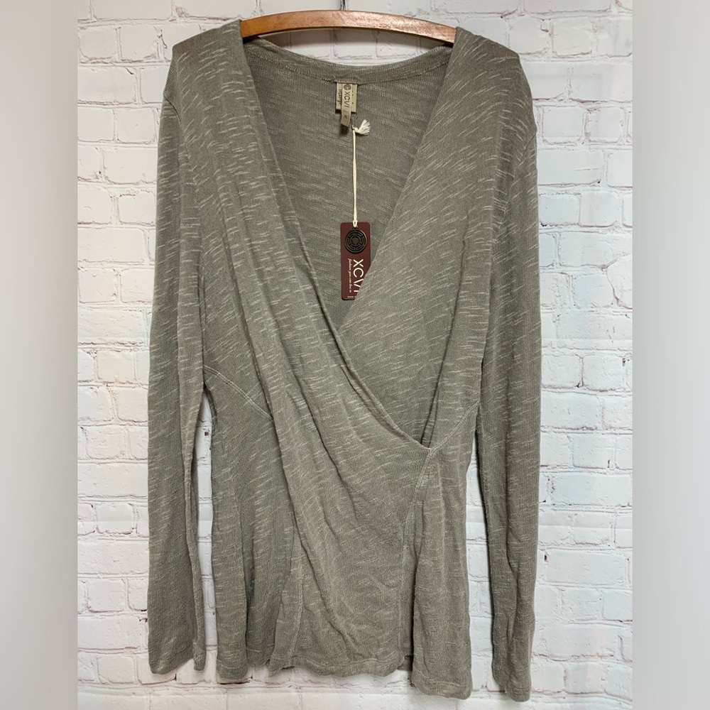 NEW XCVI Tan Knit Faux Wrap Knit Top Size XL​